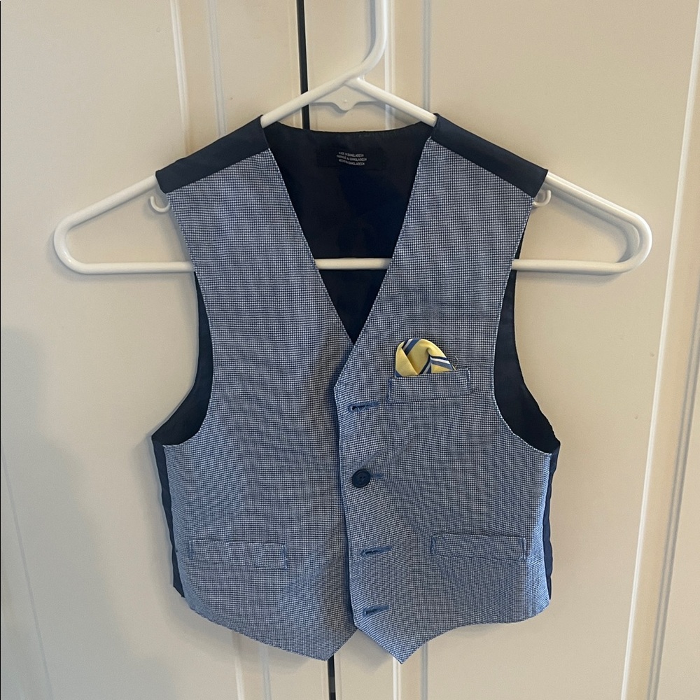 Kids Blue and Black Vest with Pocket Square